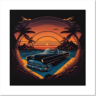 sunset classic car Posters and Art